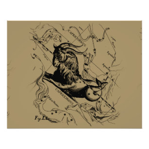 Capricorn Constellation Hevelius 1690 op Taupe Foto Afdruk