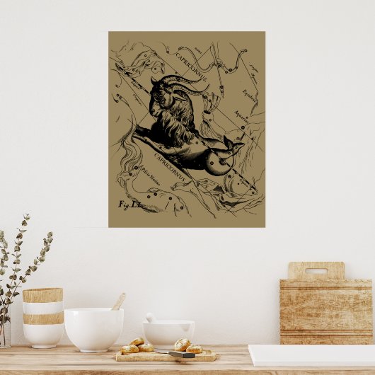 Capricorn Constellation Hevelius 1690 op Taupe Poster (Keuken)