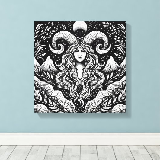 Capricorn Goddess Etching Canvas Wall Art (Insitu (Houten vloer))