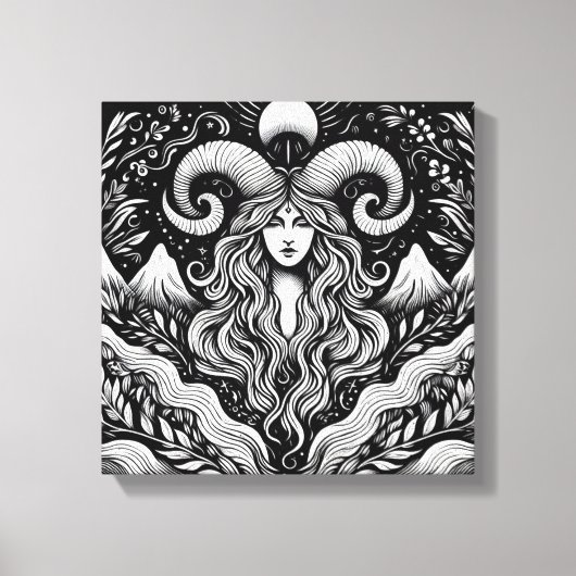 Capricorn Goddess Etching Canvas Wall Art Afdruk (Voorkant)