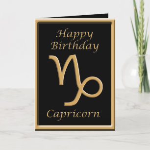 Capricorn Gold Symbol Black Birthday Wenskaart Kaart