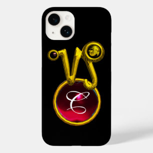 CAPRICORN GOLD ZODIAC SIGN RED RUBY MONOGRAM Case-Mate iPhone 14 HOESJE
