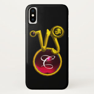 CAPRICORN GOLD ZODIAC SIGN RED RUBY MONOGRAM iPhone X HOESJE