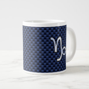 Capricorn Sign Navy Blue Carbon Fiber Style Jumbo Mok