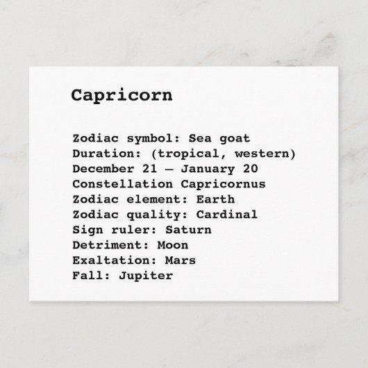 Capricorn sterrenbeeld astrologie verjaardag briefkaart (Voorkant)