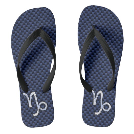 Capricorn Symbool Navy Carbon Fiber Style Teenslippers (Voetbed)