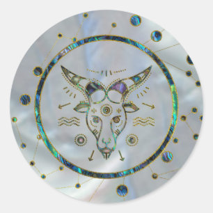 Capricorn Zodiac Gold Abalone op constellatie Ronde Sticker