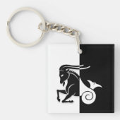 Capricorn Zodiac Sign, Black & White Sleutelhanger (Voorkant)