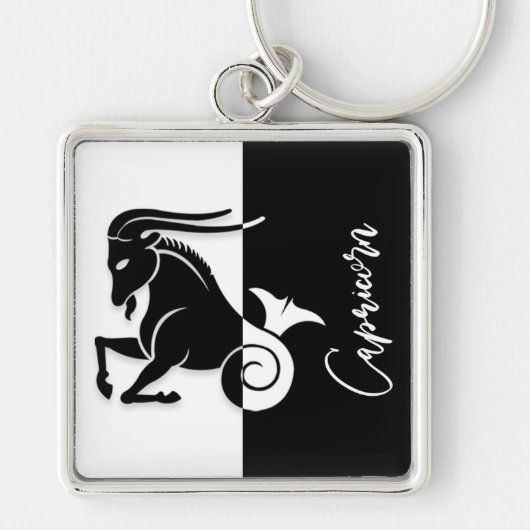 Capricorn Zodiac Sign, Black & White Sleutelhanger (Voorkant)