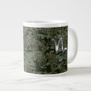 Capricorn Zodiac Sign on Woodland Digital Camo Jumbo Beker