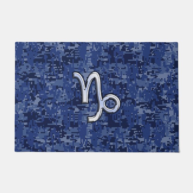Capricorn Zodiac Symbol Blue Digital Camouflage Deurmat (Voorkant)