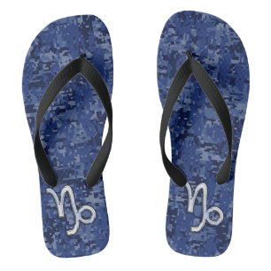 Capricorn Zodiac Symbol Blue Digital Camouflage Teenslippers