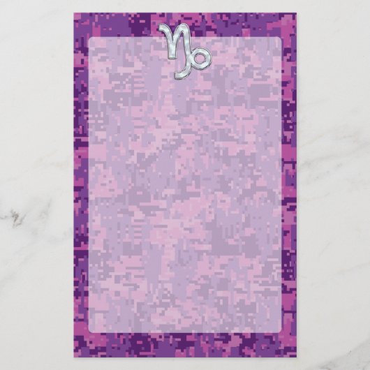Capricorn Zodiac Symbol Fuchsia Digital Camouflage Briefpapier (Voorkant)