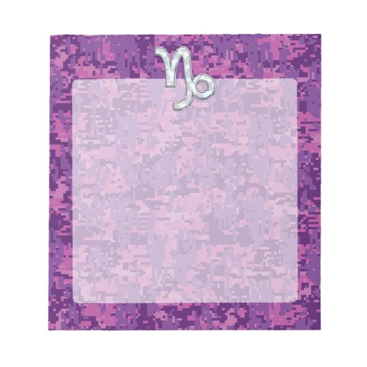 Capricorn Zodiac Symbol Fuchsia Digital Camouflage Notitieblok (Voorkant)