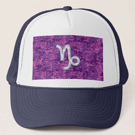 Capricorn Zodiac Symbol Fuchsia Digital Camouflage Trucker Pet (Voorkant)