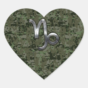 Capricorn Zodiac Symbol Green Digital Camouflage Hart Sticker