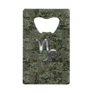 Capricorn Zodiac Symbol Green Digital Camouflage Kredietkaart Flessenopener