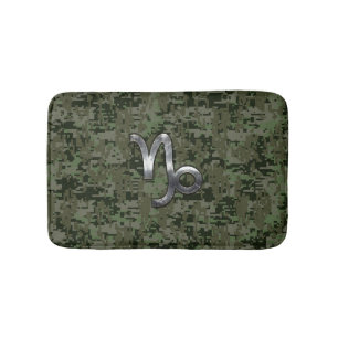 Capricorn Zodiac Symbol Woodland Camouflage Badmat