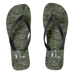 Capricorn Zodiac Symbol Woodland Camouflage Teenslippers