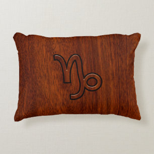 Capricorn Zodiac Symbool in Mahogany Style print Decoratief Kussen