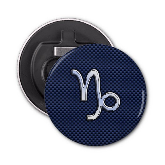 Capricorn Zodiac Symbool Navy Blue Carbon Fiber Button Flesopener (Voorkant)