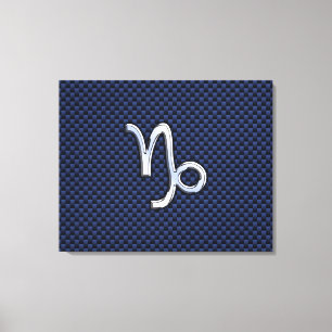 Capricorn Zodiac Symbool Navy Blue Carbon Fiber Canvas Afdruk