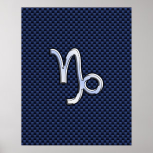Capricorn Zodiac Symbool Navy Blue Carbon Fiber Poster