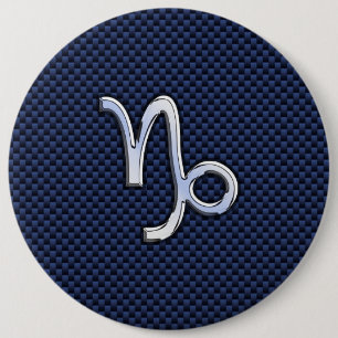 Capricorn Zodiac Symbool Navy Blue Carbon Fiber Ronde Button 6,0 Cm