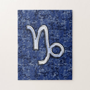 Capricorn Zodiac Symbool op Blue Digital Camo Legpuzzel