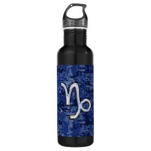 Capricorn Zodiac Symbool op Blue Digital Camo Waterfles