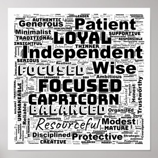 Capricorn Zodiac Word Cloud Inspiration Poster (Devant)