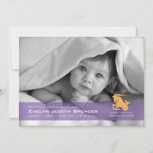 Capricorne le Faire-part de naissance photo de la (Devant)