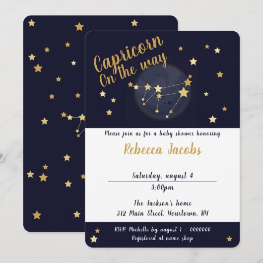 Capricorne zodiac Baby shower Invitation (Devant / Derrière)