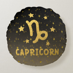 Capricorne Zodiac Coussin rond noir et or
