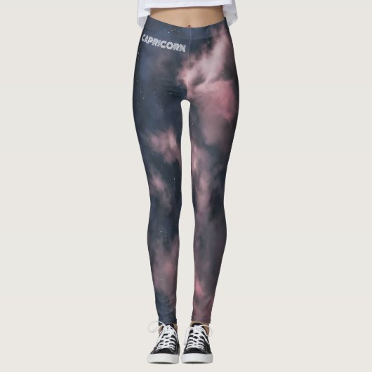 Capricorne Zodiac nuages roses Leggings (Devant)