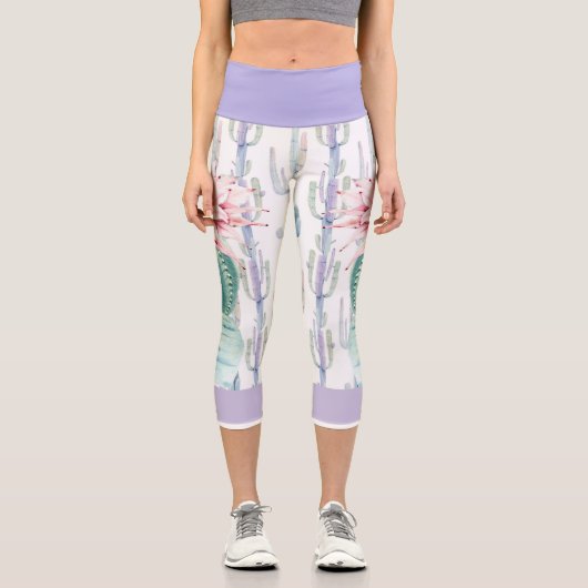 Capris Leggings dans un Cactus design sur blanc (Recto)