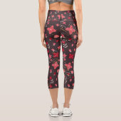 Capris Leggings en noir avec Fleurs roses (Verso)