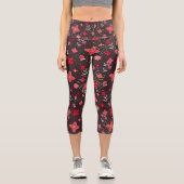 Capris Leggings en noir avec Fleurs roses (Recto)