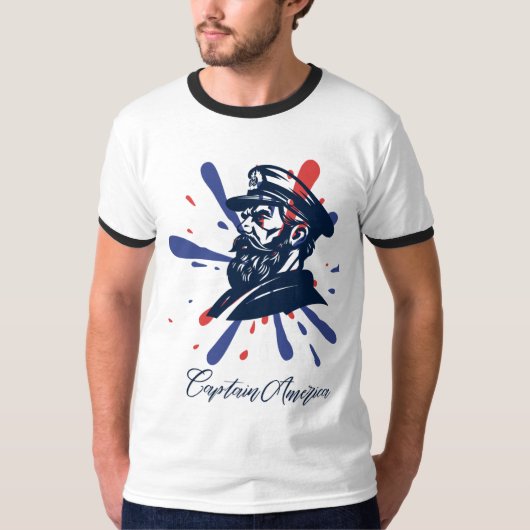 Captain America T-Shirt Design avec drapeau améric (Devant)