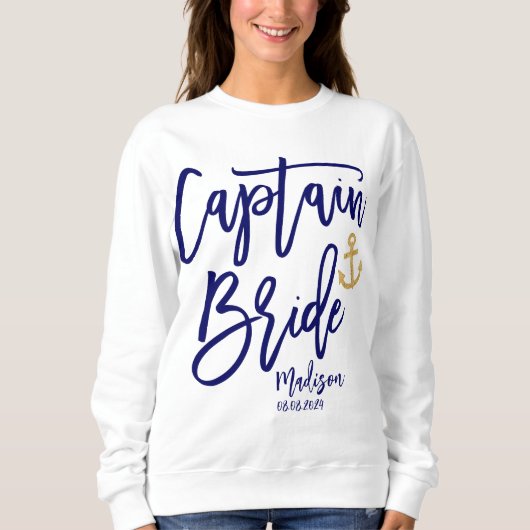 Captain Bride Blauw Moderne Kalligrafie Trui (Voorkant)