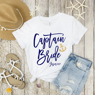 Captain Bride | Moderne Blauwe Kalligrafie T-shirt
