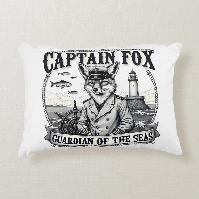 Captain Fox Guardian of Seas Nautical Design Accent Kussen (Voorkant)