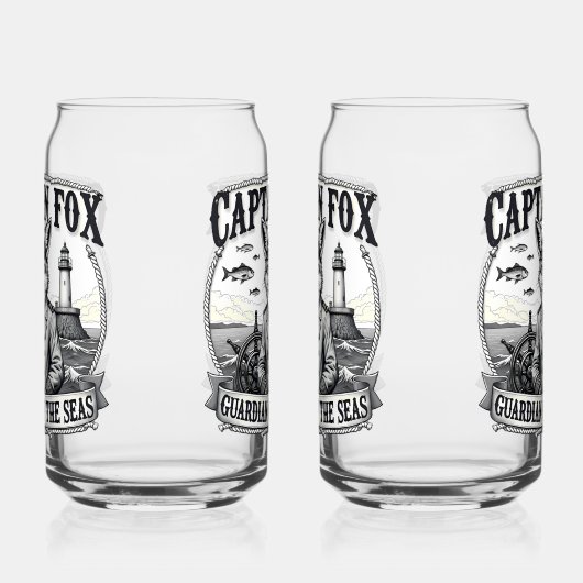 Captain Fox Guardian of Seas Nautical Design Blikvorm Glas (Links)