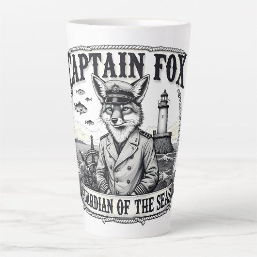 Captain Fox Guardian of Seas Nautical Design Latte Mok (Voorkant)