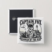 Captain Fox Guardian of Seas Nautical Design Vierkante Button 5,1 Cm (Voorkant /achterkant)