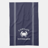 Captain Jouw naam Crab Navy Blauwe Keuken Handdoek (Verticaal)