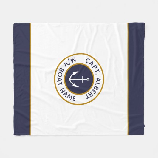 Captain Jouw naam Wit Blauw Anker Dekbed Hoesje Fleece Deken (Voorkant (Horizontaal))