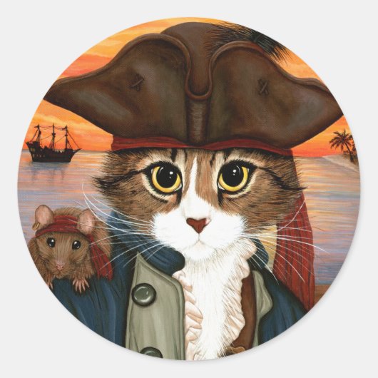 Captain Leo, Pirate Cat & Rat Fantasy Art Sticker (Voorkant)