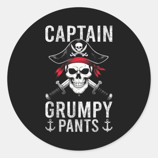 Captain Mpy Pants Rate Humor Skull Graphic Ronde Sticker (Voorkant)