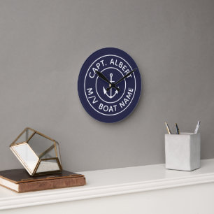 Captain Navy Blue gepersonaliseerde ronde wandklok Klok
